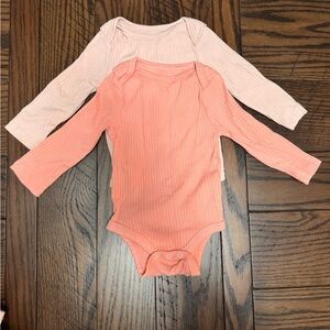 Cloud Island Coral and Light Pink Ribbed Bodysuits